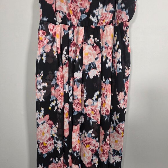 Womens Midi Chiffon Pleated Dress Black Floral Size 1 - Picture 3 of 8